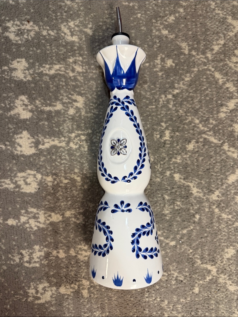 Blue and White Ceramic Decorative Bottle Oil Dispenser Accent